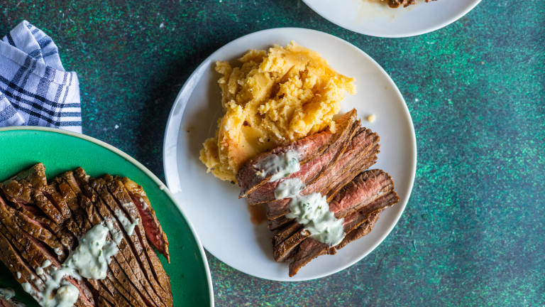Marinated Flank Steak With Blue Cheese Schmear Created by limeandspoontt