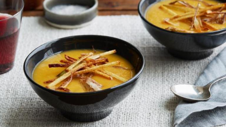 Sweet Potato Soup With Matchstick Fries and Frizzled Leeks Created by Food.com