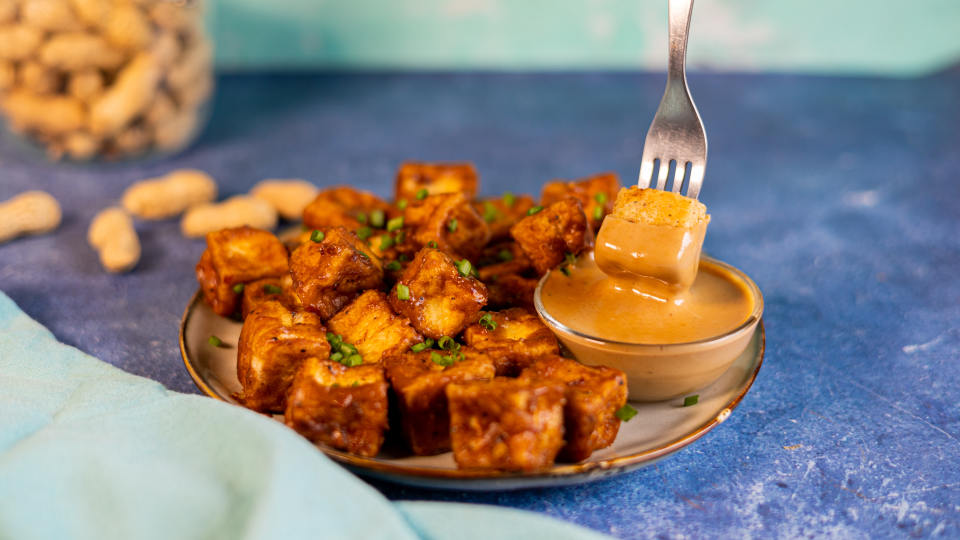 Pan-Fried Tofu with Spicy Peanut Sauce