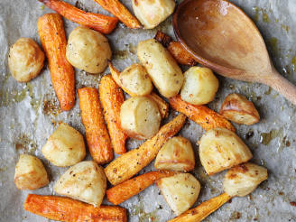 Roasted Potatoes and Baby Carrots With Garlic