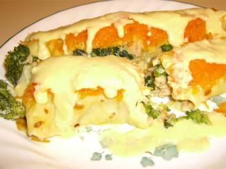 Chicken, Spinach, Broccoli, and Cheese Crepes With Hollandaise S
