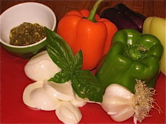 Grilled Bell Peppers Stuffed With Basil Pesto, Boccocini Cheese