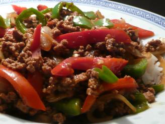 Asian Ground Beef, Pepper and Onion Saute