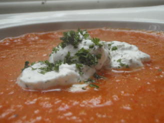 Roasted Red Pepper and Tomato Soup With Dill Creme Fraiche