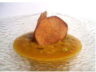 Leek & Delicata Squash Soup With Caramelized Apple Croutons