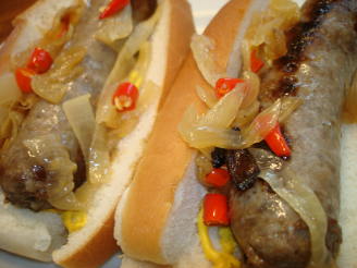 Beer Brats With Onions and Peppers