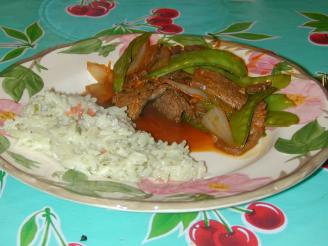 Tangerine Stir-Fried Beef With Onions and Snow Peas