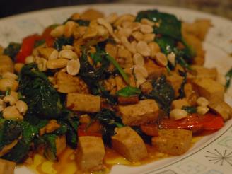 Spicy Thai Tofu With Red Bell Peppers and Peanuts