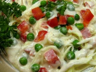 Raw Alfredo Zucchini With Peas & Peppers