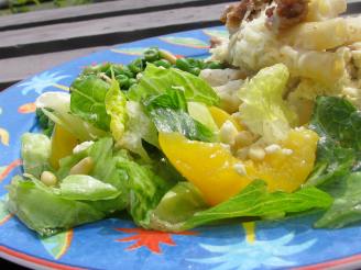 Mixed Green Salad With Fresh Peaches, Basil and Chevre