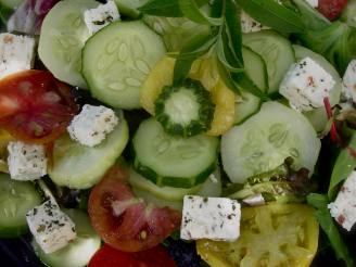 Tomato, Cucumber and Feta Salad With Lemon Verbena