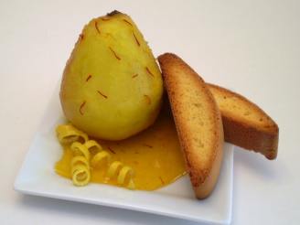 Poached Pears in Saffron Citrus Syrup