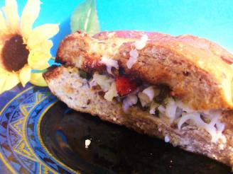 Roasted Pepper and Mozzarella Sandwich With Basil Puree