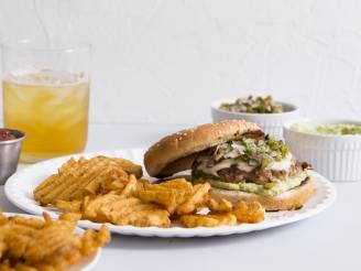 Grilled Turkey Burgers Wtih Monterey Jack, Poblano Pickle Relish
