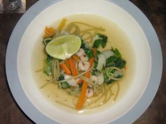 Thai Noodle Soup With Vegetables and Shrimps