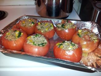 Pork and Spinach Stuffed Tomatoes