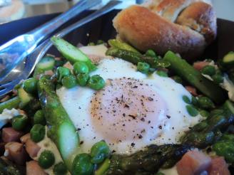 Basque Eggs With Ham, Asparagus and Peas