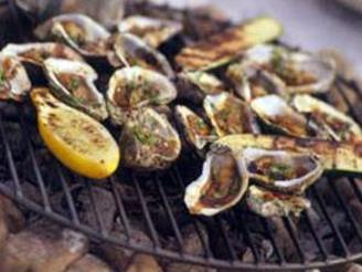 Grilled Oysters With Bacon, Dijon & Green Onion Butter