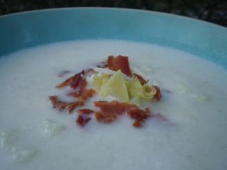 Creamy Cauliflower Soup With Artichoke Hearts, Asiago and Bacon!