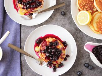 Lemon Ricotta Pancakes With Warm Blueberry Compote