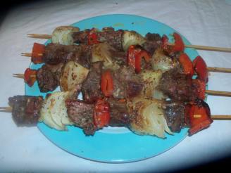 Beef Kabobs With Red Bell Pepper and Sweet Onion