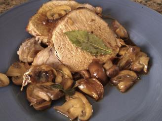 Roasted Pork Loin With Wild Mushroons, Garlic, and Sage Pan Jus