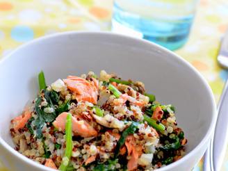 Quinoa Pilaf With Salmon, Spinach and Mushrooms