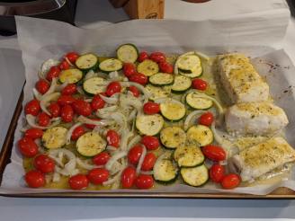 One-Pan Mediterranean Baked Halibut Recipe With Vegetables