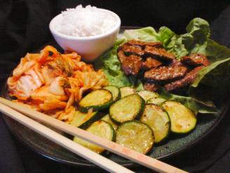 Bulgogi (Korean Beef) with rice and lettuce