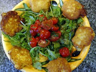 Corn Fritters With Arugula & Warm Tomatoes