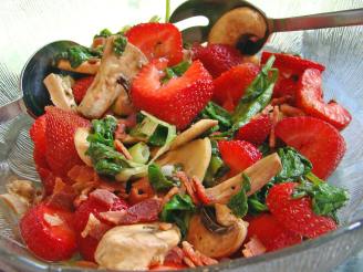 Wilted Spinach and Mushroom Salad with Bacon and Strawberries