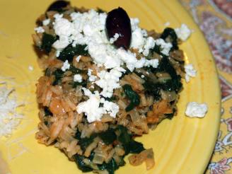 Greek Rice with Spinach, Feta and Black Olives