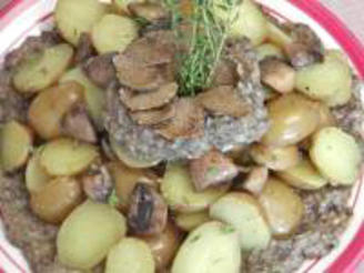 Potatoes With a Mushroom Puree &  Garnished With Truffles