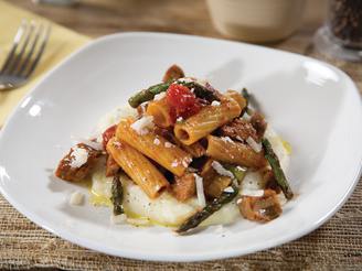 Barilla Rigatoni With Barbeque Ribs & Grilled Asparagus