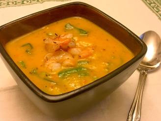 Butternut Bisque With Spinach and Shrimp
