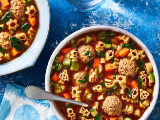 Spinach and Meatball Soup With Outer Space Pasta
