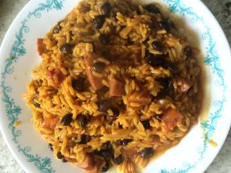 Yellow Rice With Frijoles and Salchicha