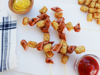 Grilled Beef Frank & Tater Tot Skewers
