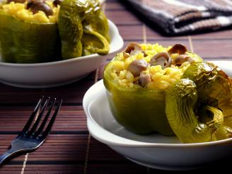 Bell Peppers Stuffed With Mushroom Corn Rice Pilaf