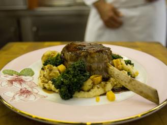 Veal Chop With Cheddar Grits and Roasted Cauliflower