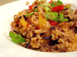 Brown Rice Stir-Fry With Flavored Tofu and Vegetables