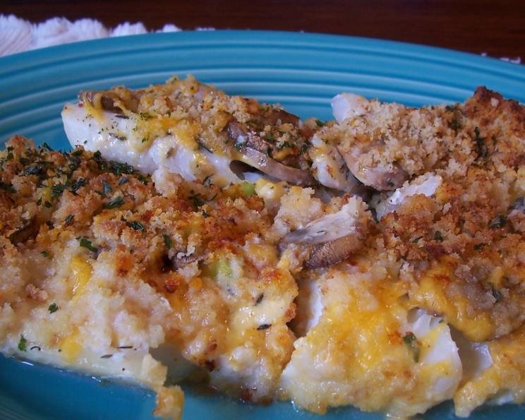 Cheesy Mushroom Baked Flounder Recipe