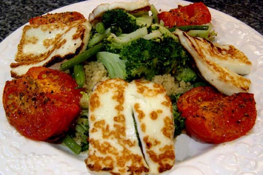 Spiced Couscous With Grilled Halloumi and Steamed Veggies Recipe - Food.com