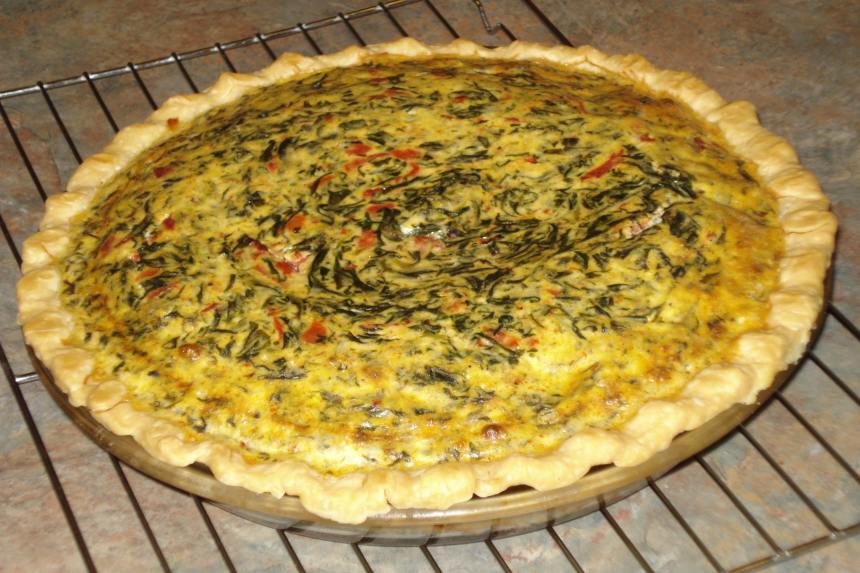 Fluffy Spinach, Onion and Roasted Red Pepper Quiche With Gruyere Recipe