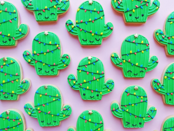 Quirky Christmas Cactus Cookies
