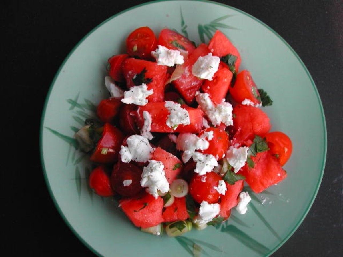 Watermelon, Tomato and Cheese Salad image