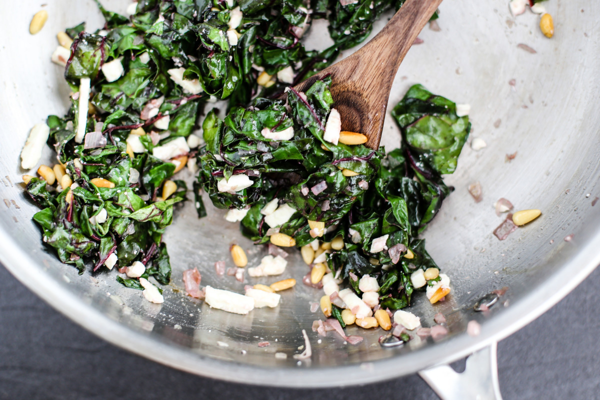 Swiss Chard, Stir Fried, with Feta Cheese