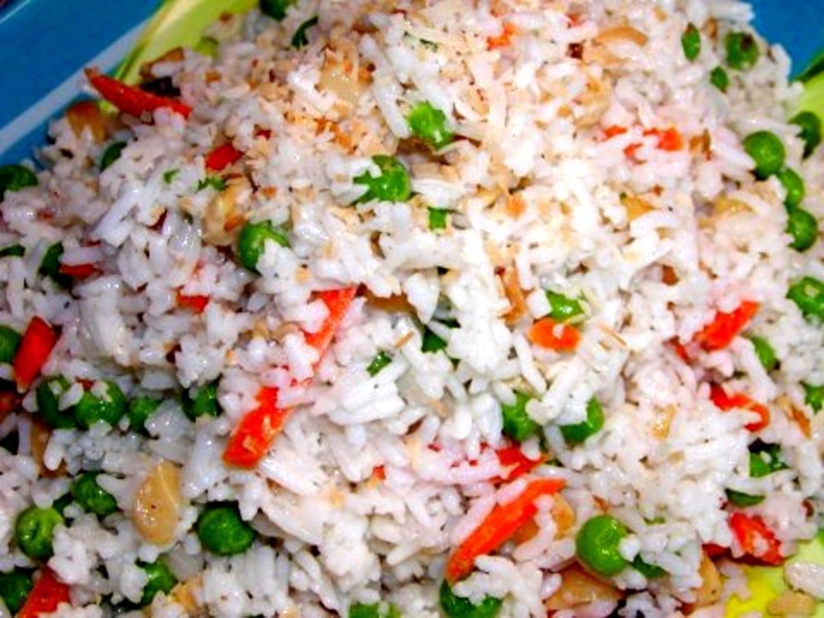 Coconut Rice Erupting With Spices, Nuts & Peas