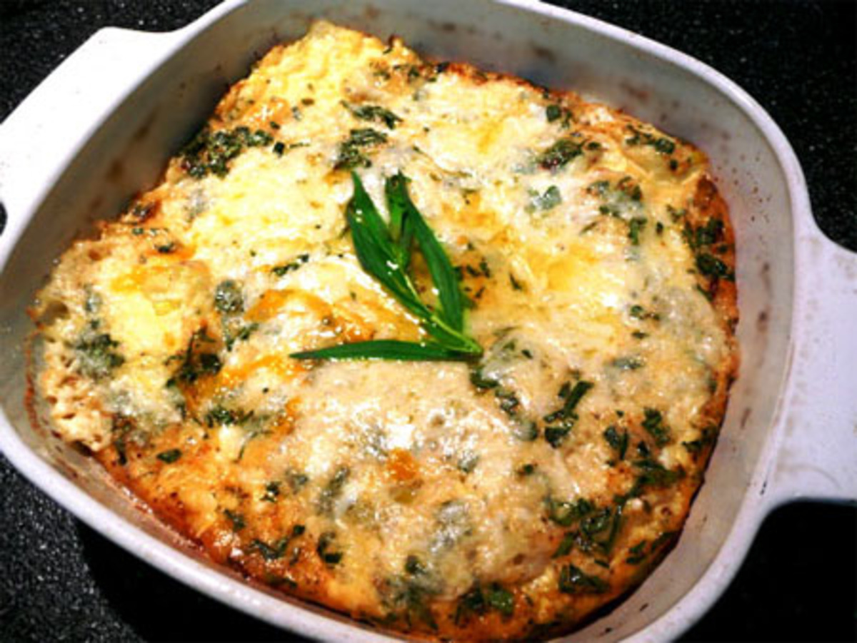 Baked Cheesy Eggs With Leeks and Tarragon Recipe