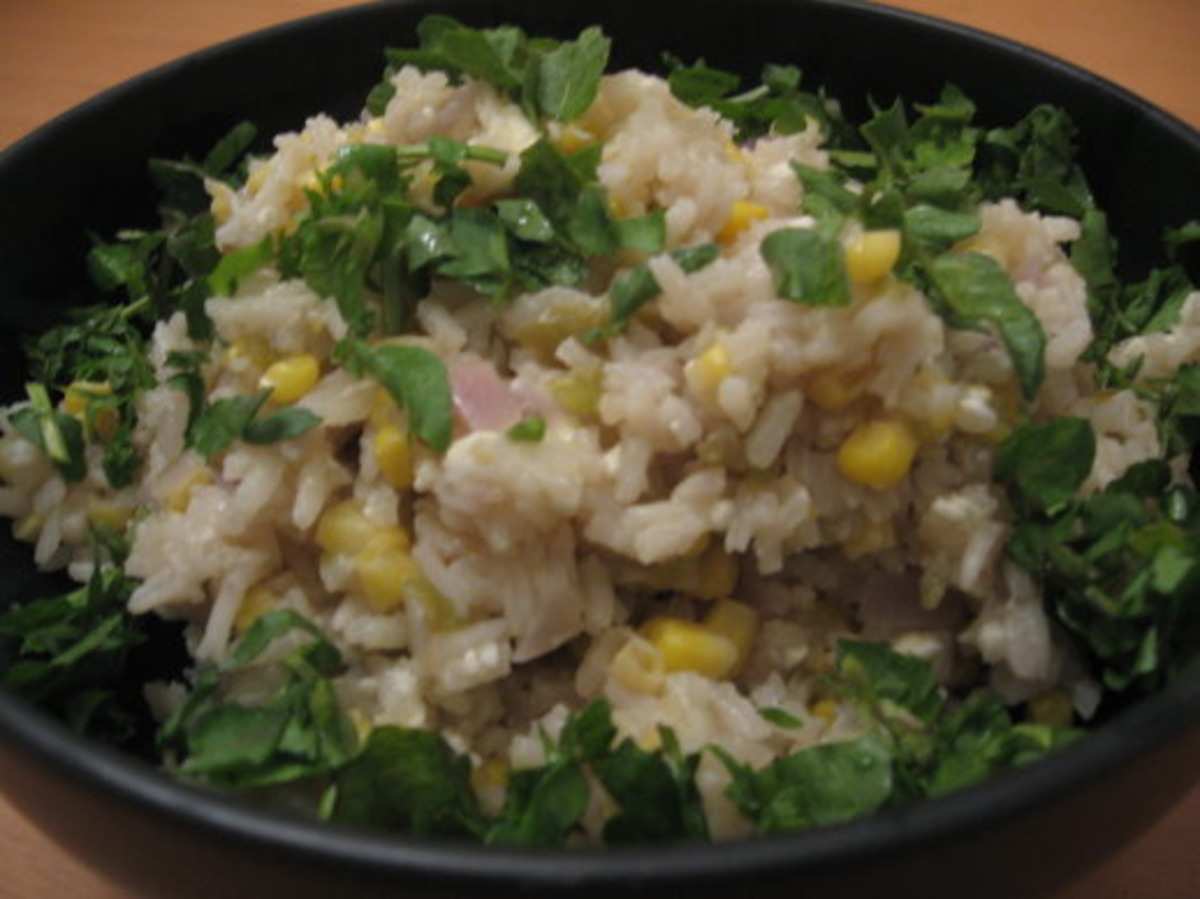 White Rice Pilaf With Corn, Roasted Chiles and Fresh Cheese image
